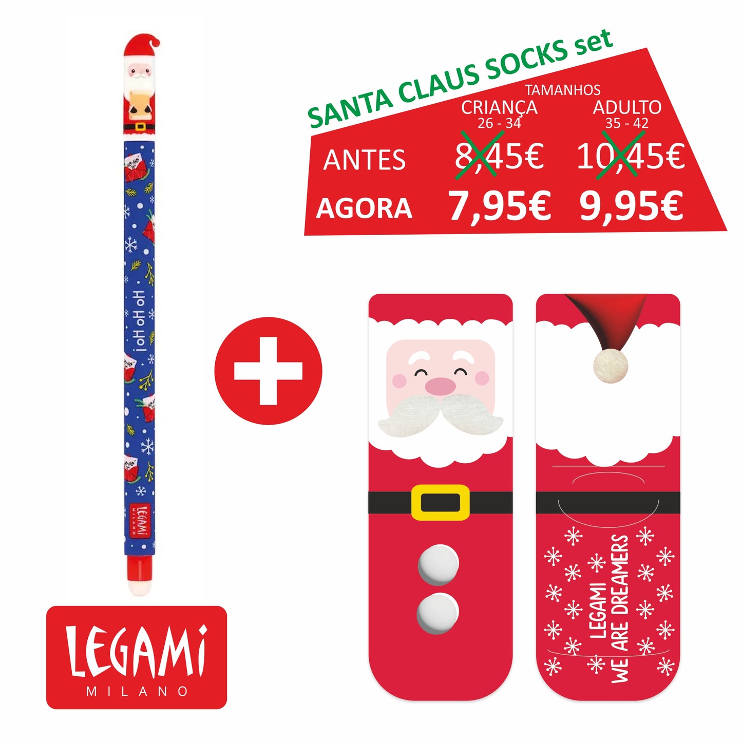 Promoção LEGAMI SANTA CLAUS - Erasable Santa Claus + Meias Antiderrapantes Santa Claus