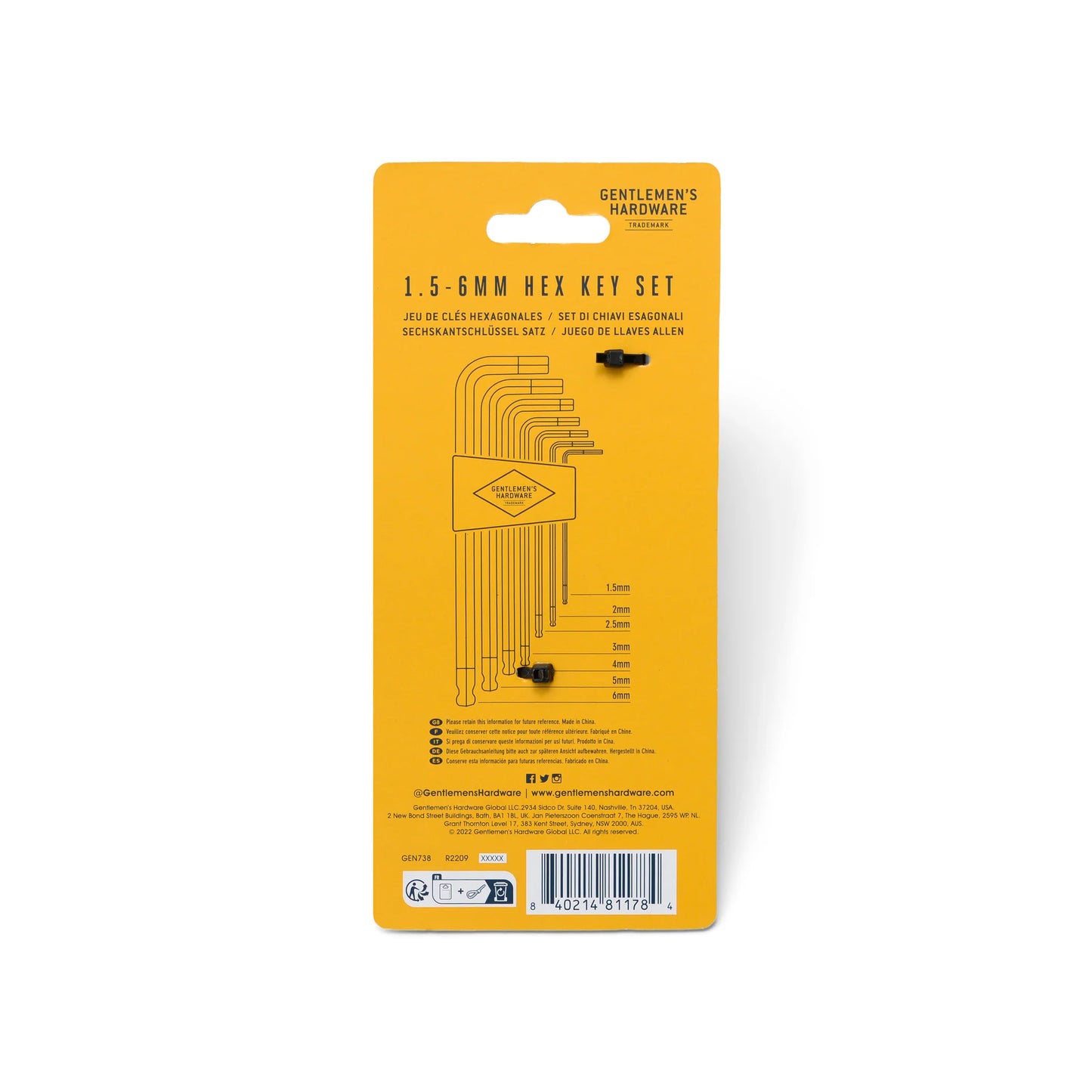 GENTLEMEN'S Hex Key Set Tools