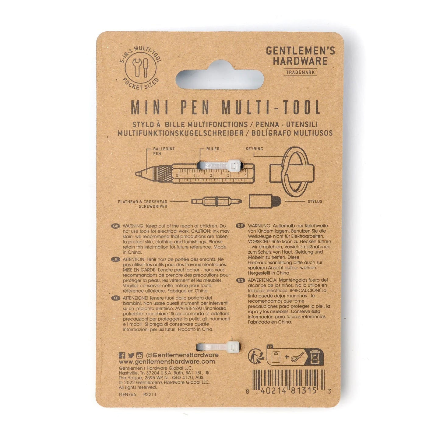 Porta-chaves GENTLEMEN´S Mini Pen Multi-Tool