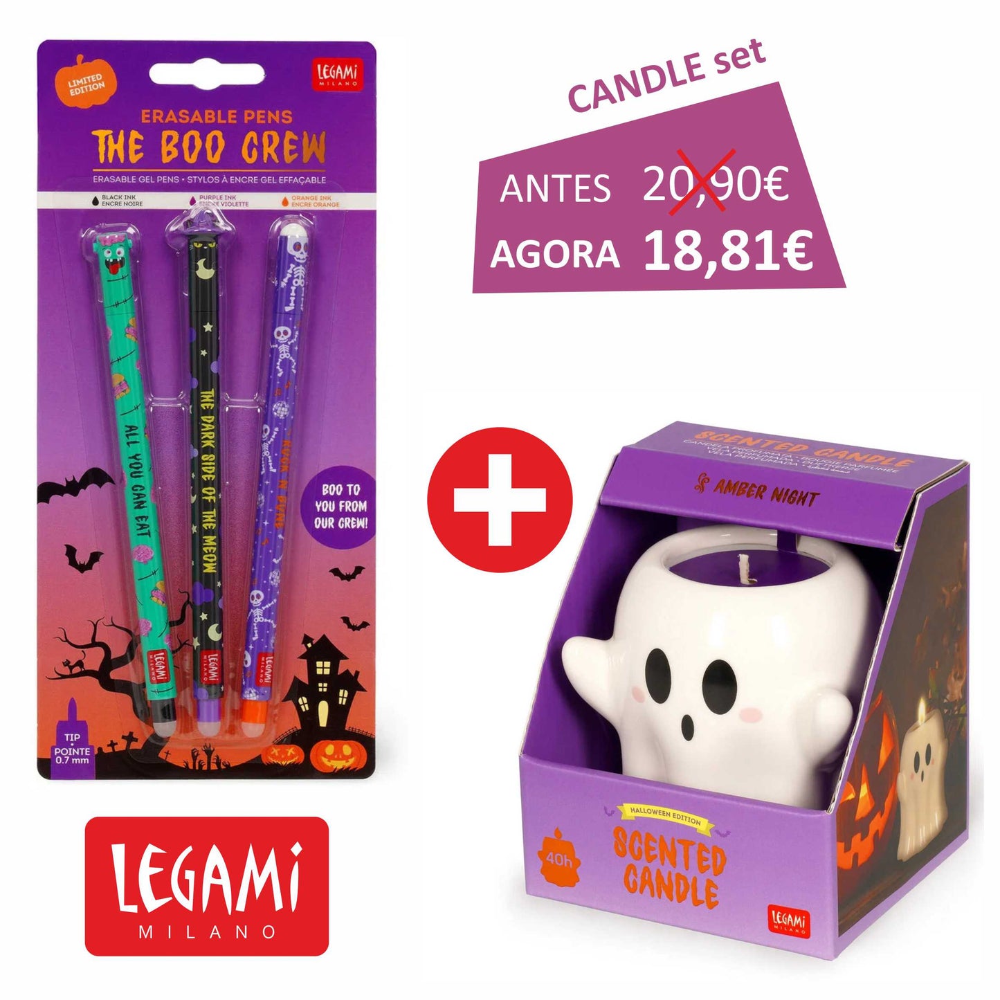 LEGAMI Halloween 2025 - Promoção Candle Set + Canetas de Gel Apagáveis Legami Halloween "The Boo Crew"