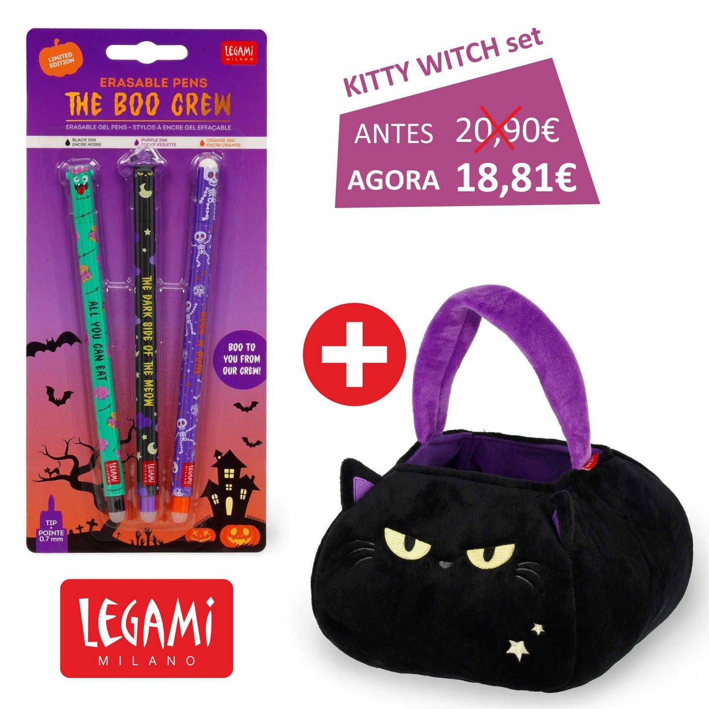 LEGAMI Halloween 2025 - Promoção Kitty Set + Canetas de Gel Apagáveis Legami Halloween "The Boo Crew"