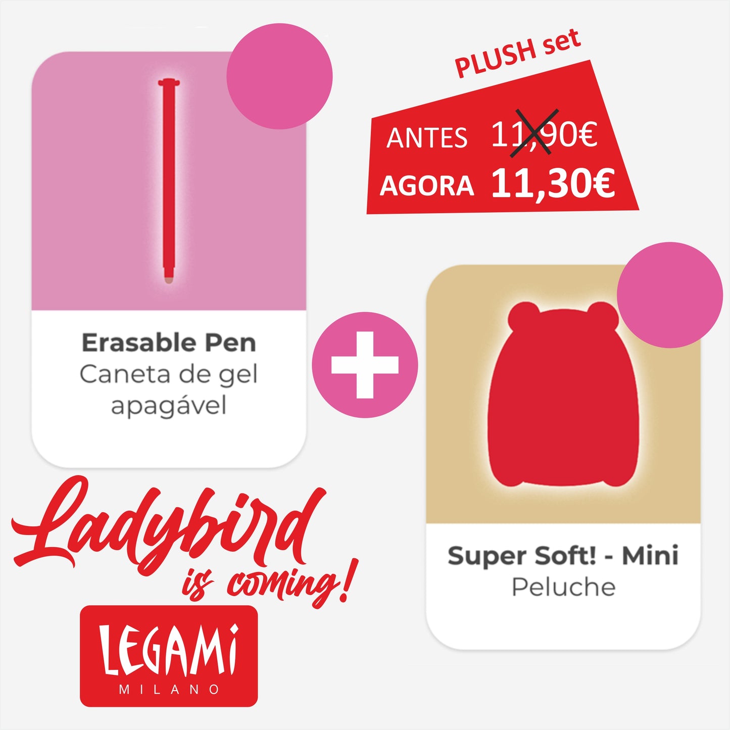Peluche LEGAMI Super Soft! - Ladybird + erasable pen Ladybird