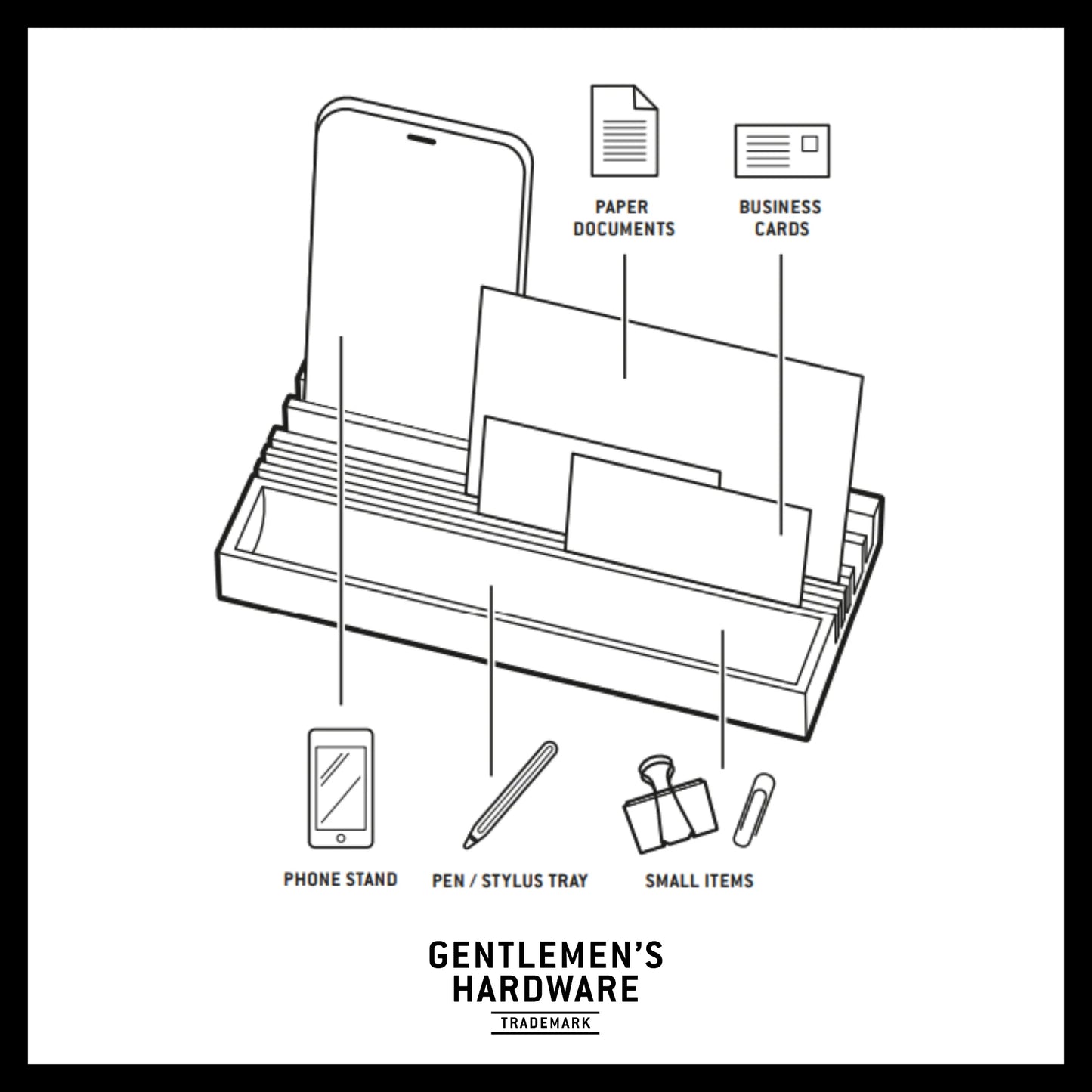 Base GENTLEMEN´S Wooden Desk Organiser with Phone Stand