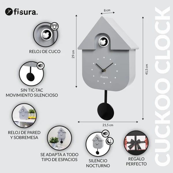 Relógio de parede FISURA Cukoo Clock -  Grey & Black