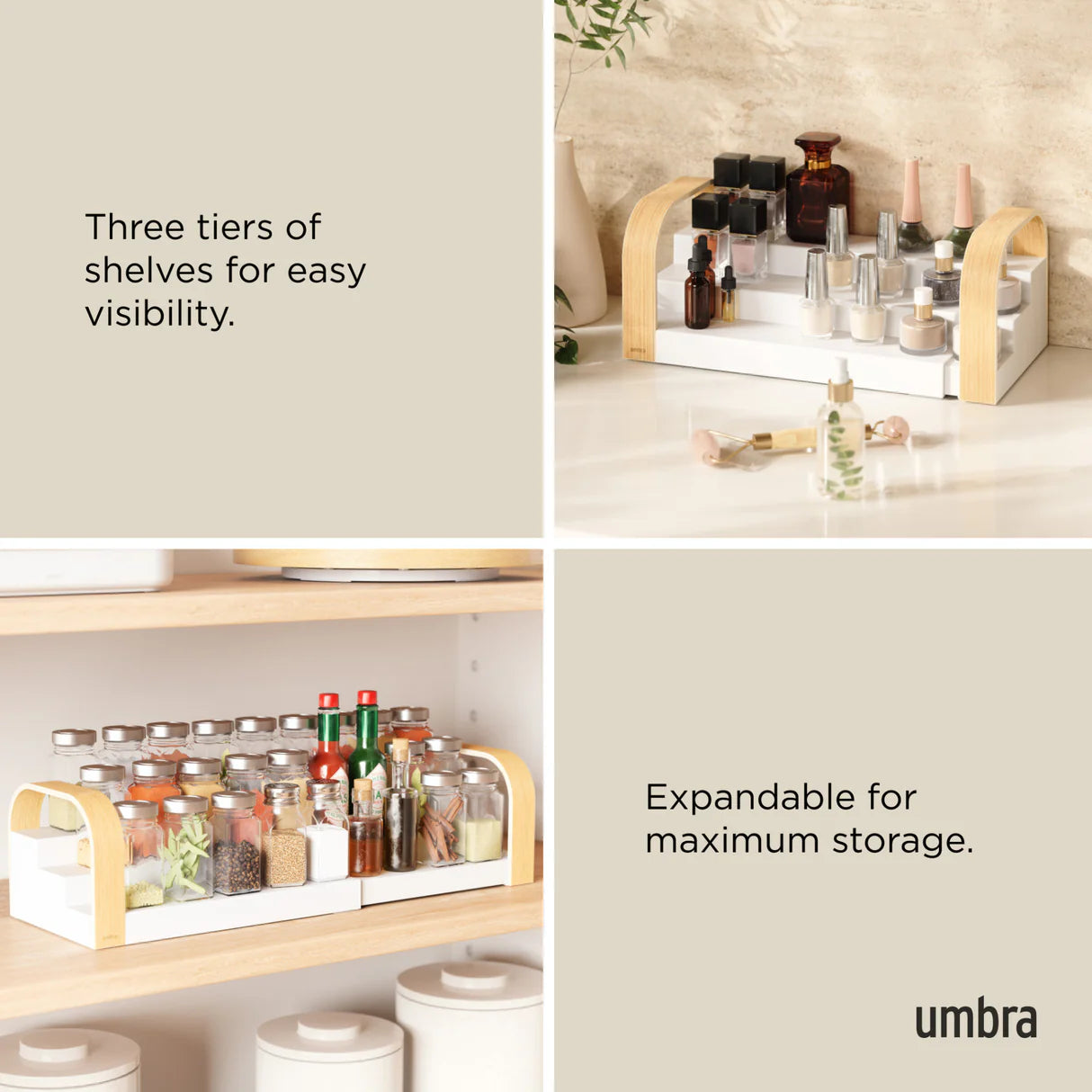 Organizador UMBRA Bellwood -Prateleira de especiarias de 3 níveis- White/Natura